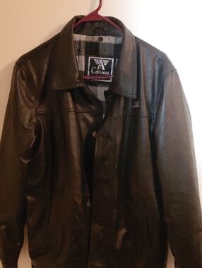Armani Collezioni Black Leather Jacket with Shirt-Style Collar
